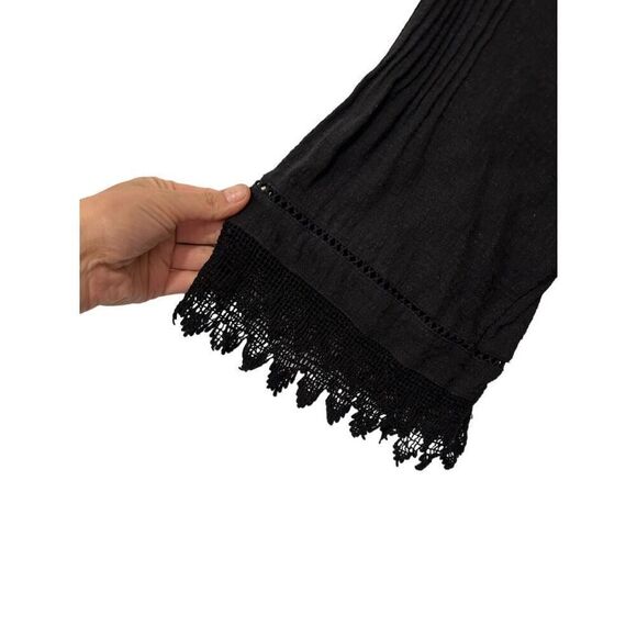 Eri + Ali Anthropologie Black Lace Detailed Knit Sleeves Size Large Fringe Boho - Picture 7 of 10